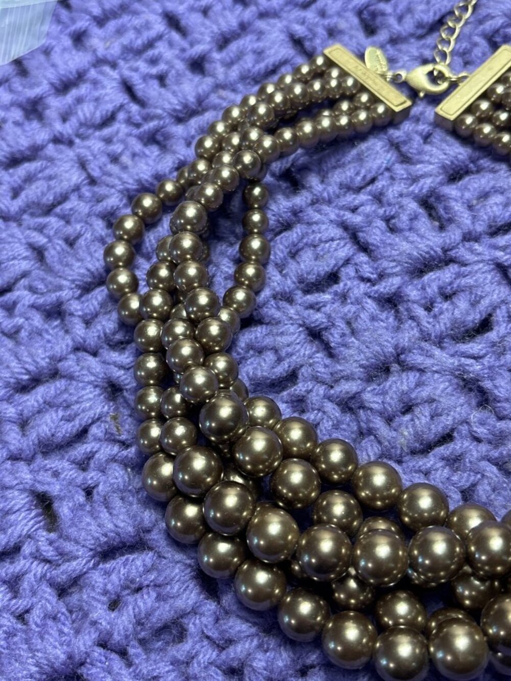 Lia Sophia Cafe Au Lait Bronze Color Plastic Faux Pearl Multi Strand Necklace - Picture 2 of 5